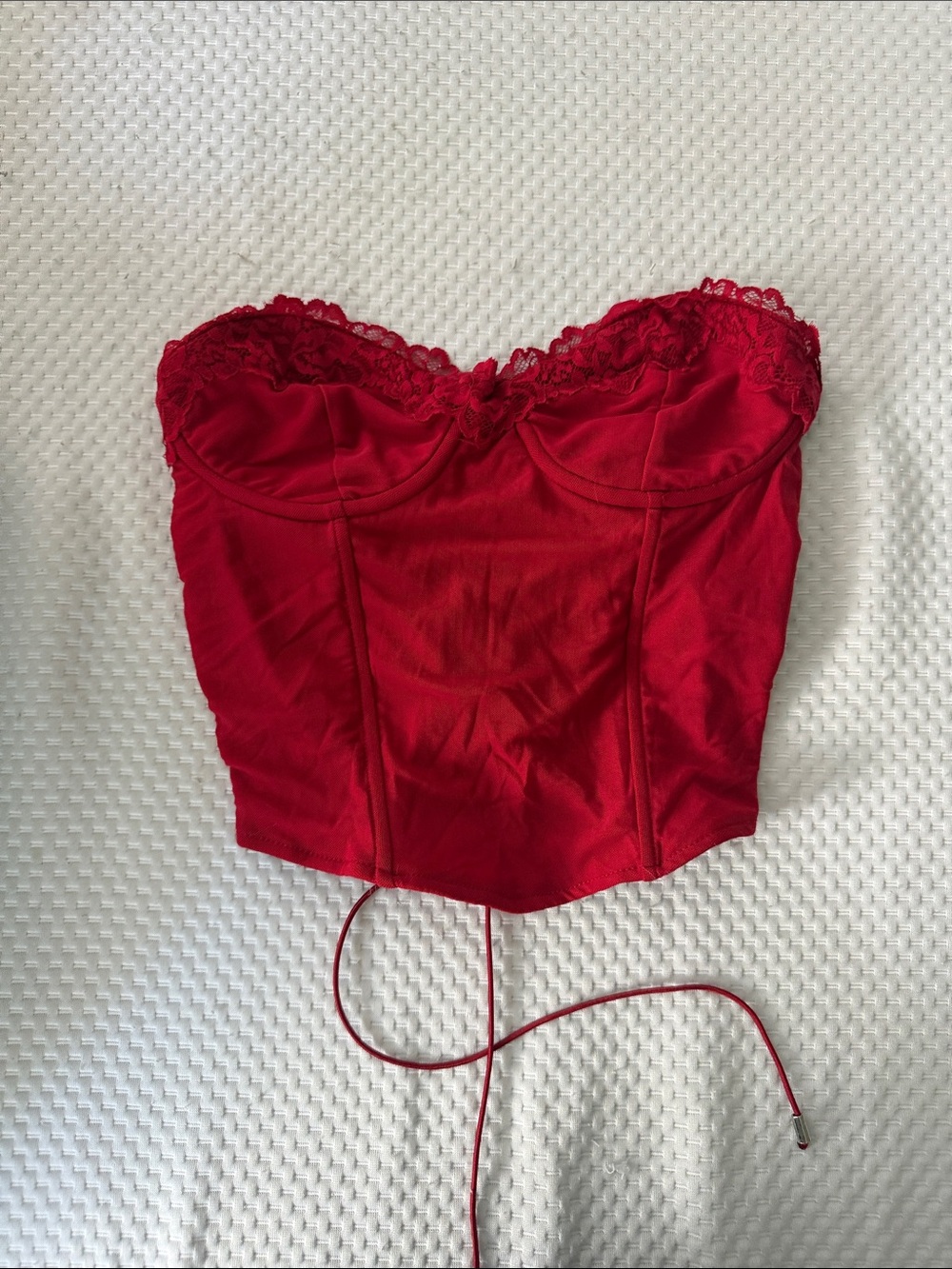 Forever 21 Red Lace Trim Bustier Crop Top - Picture 1 of 2